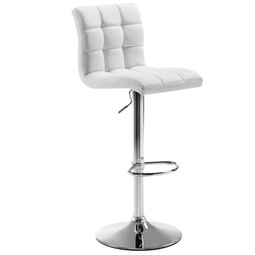 Bílá koženková barová židle LaForma Lodi 60-81 cm s chromovou podnoží LaForma