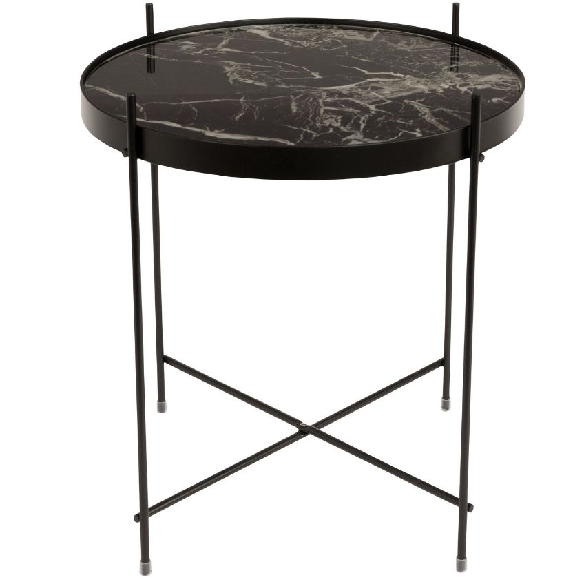 Černý kovový odkládací stolek ZUIVER CUPID 43 cm s mramorovým dekorem Zuiver