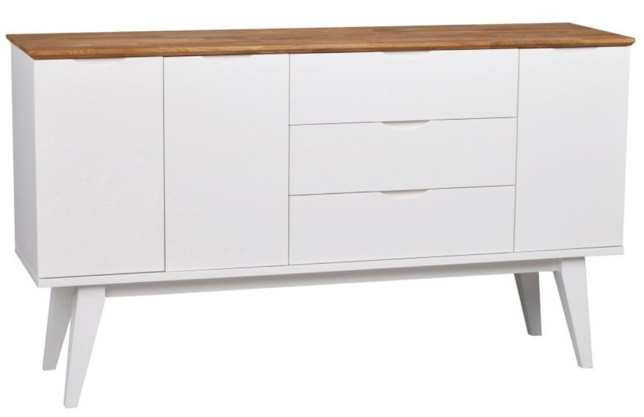 Bílá lakovaná komoda ROWICO FILIPPA 150 x 40 cm s dubovou deskou ROWICO