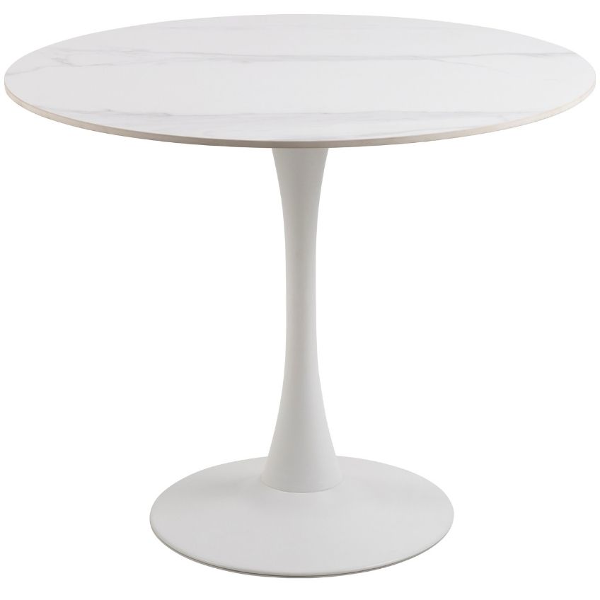 Scandi Bílý kovový jídelní stůl s keramickou deskou Montgomery 90 cm Scandi