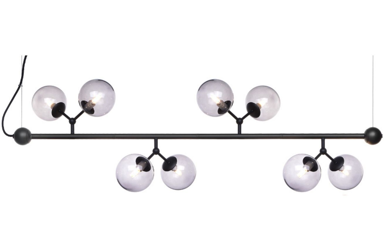 Kouřově šedé skleněné horizontální závěsné světlo Halo Design Atom 123 cm Halo Design