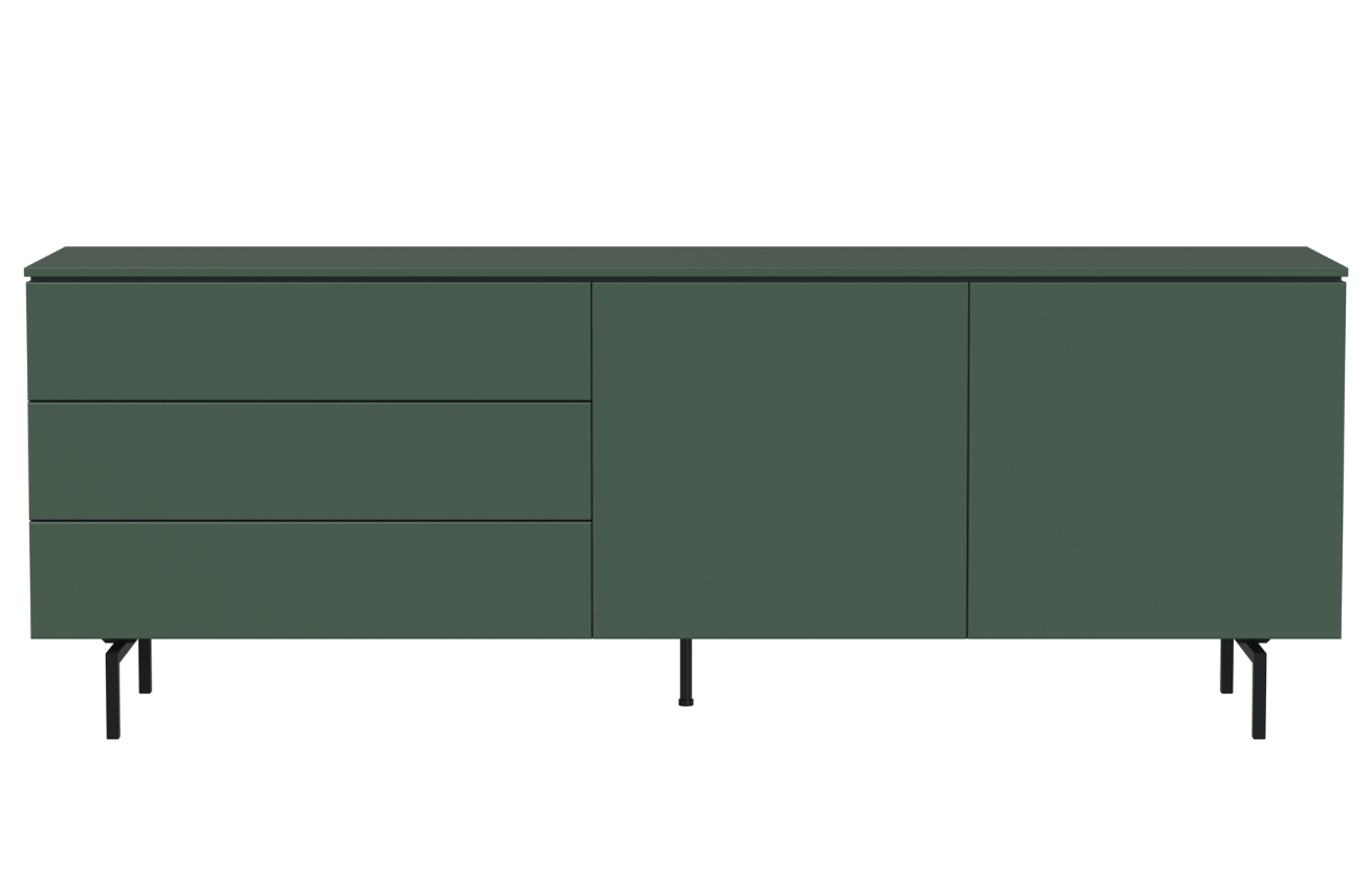 Zelená lakovaná komoda Tenzo Plain 210 x 45 cm s kovovou podnoží Tenzo