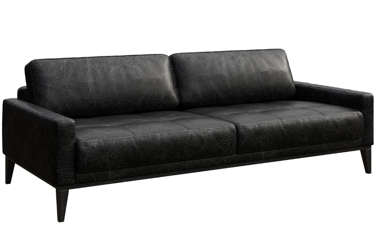 Černá vintage třímístná kožená pohovka MESONICA Musso Tufted 211 cm Mesonica