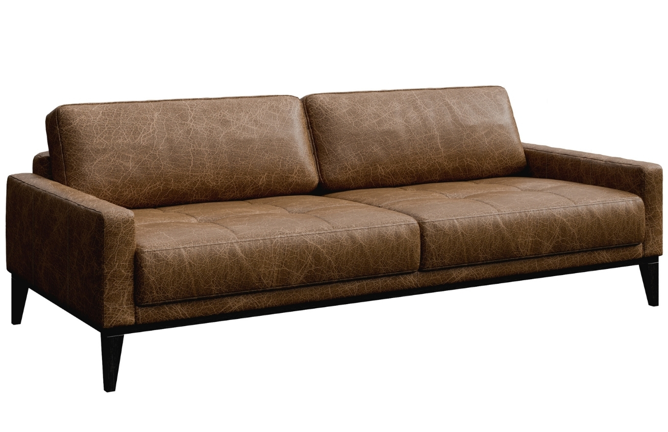 Hnědá vintage třímístná kožená pohovka MESONICA Musso Tufted 211 cm Mesonica